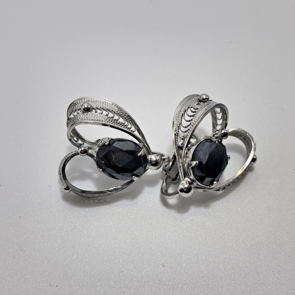 Sorrento Sterling Hermatite Filagree Clip On Earrings